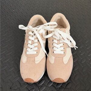 Beige & White Sneakers with Gold Accents